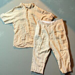 Inserch Mens Linen Blend Shirt & Trousers Set Beige Relaxed Fit Lightweight Summ